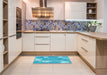 Patterned Bright Turquoise Blue Rug in a Kitchen, pat1016lblu