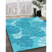 Patterned Bright Turquoise Blue Rug in Family Room, pat1016lblu