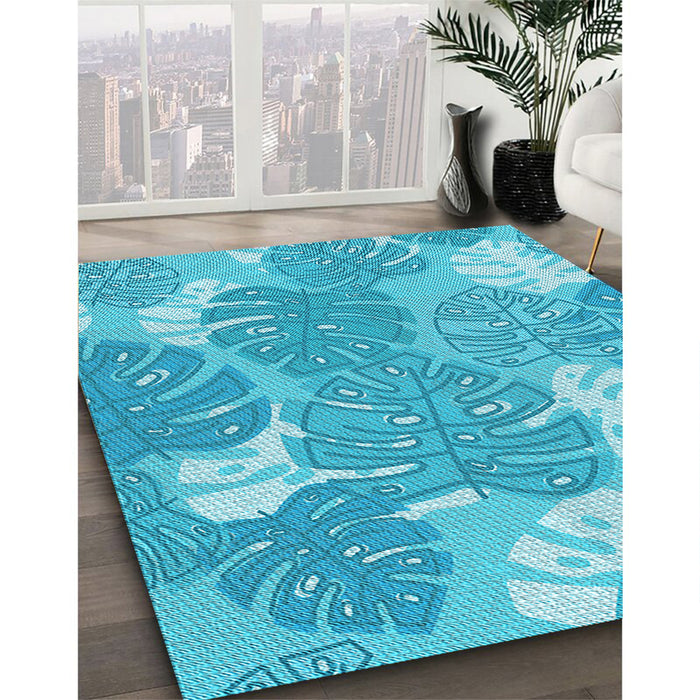 Machine Washable Transitional Bright Turquoise Blue Rug in a Family Room, wshpat1016lblu