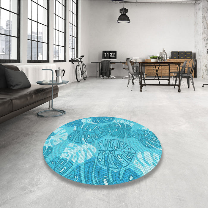 Machine Washable Transitional Bright Turquoise Blue Rug in a Washing Machine, wshpat1016lblu