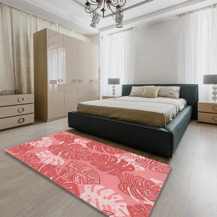 Patterned Light Coral Pink Rug in a Bedroom, pat1016rd