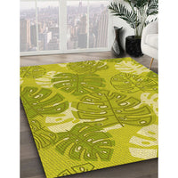 Patterned Dark Yellow Green Rug, pat1016yw