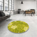 Round Patterned Dark Yellow Green Rug in a Office, pat1016yw