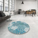 Round Patterned Aquamarine Stone Green Novelty Rug in a Office, pat1016