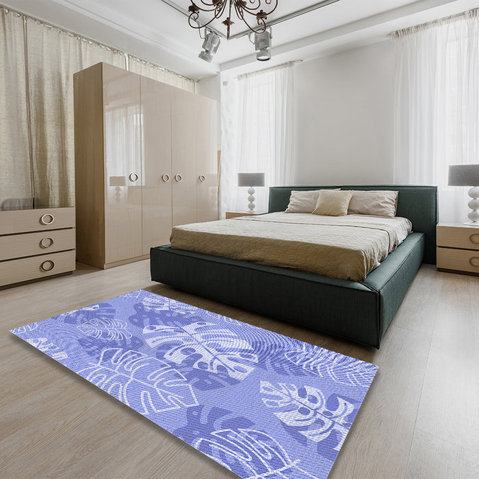 Patterned Light Slate Blue Rug in a Bedroom, pat1017blu