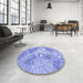 Round Patterned Light Slate Blue Rug in a Office, pat1017blu