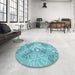 Machine Washable Transitional Light Sea Green Rug in a Washing Machine, wshpat1017lblu