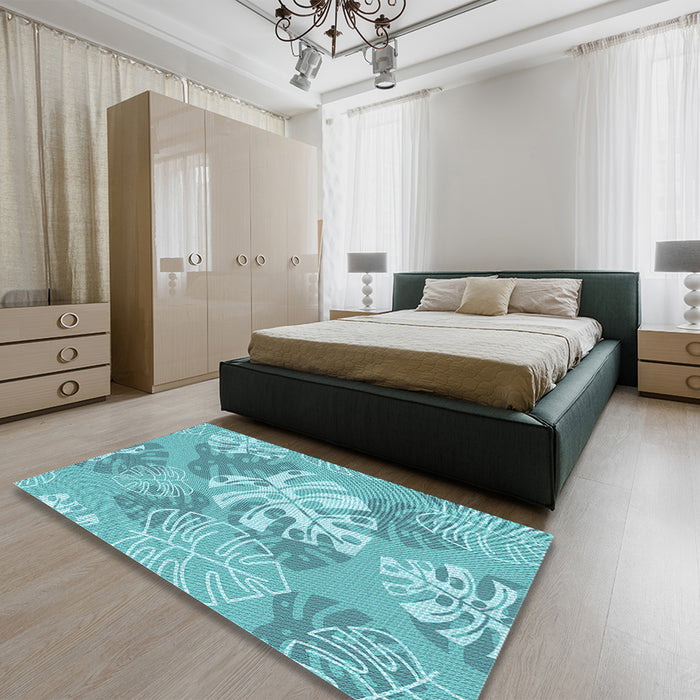 Patterned Light Sea Green Rug in a Bedroom, pat1017lblu