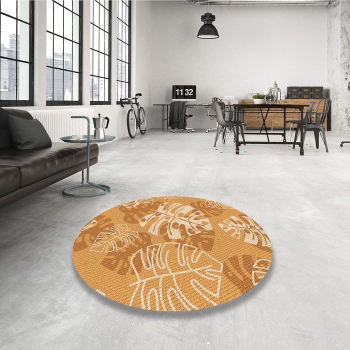 Round Patterned Yellow Orange Rug in a Office, pat1017org