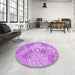 Round Patterned Violet Purple Rug in a Office, pat1017pur