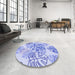 Round Patterned Blue Rug in a Office, pat1018blu