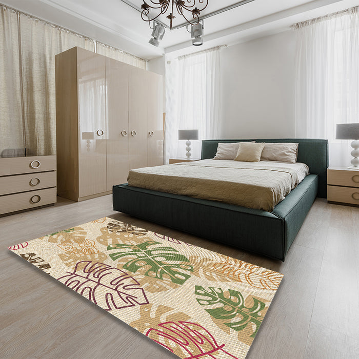 Patterned Khaki Gold Rug in a Bedroom, pat1018brn