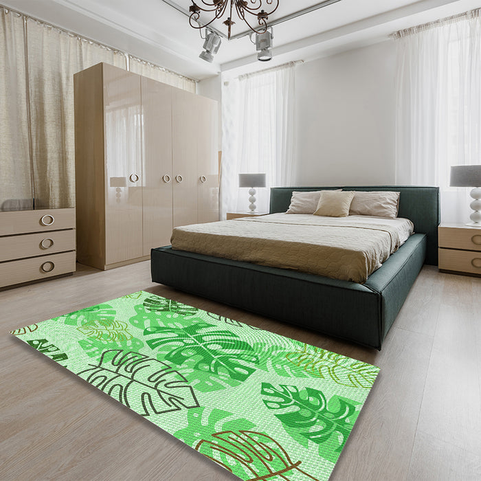Patterned Jade Green Rug in a Bedroom, pat1018grn