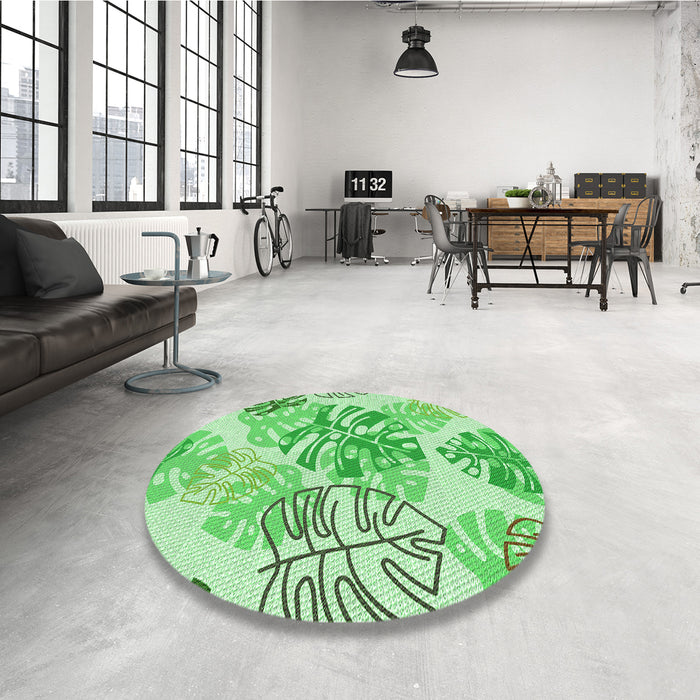 Round Patterned Jade Green Rug in a Office, pat1018grn