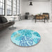 Round Patterned Blue Rug in a Office, pat1018lblu