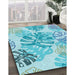 Patterned Blue Rug in Family Room, pat1018lblu