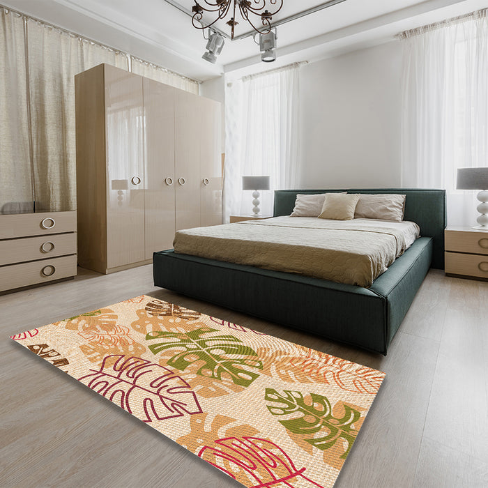 Patterned Khaki Gold Rug in a Bedroom, pat1018org