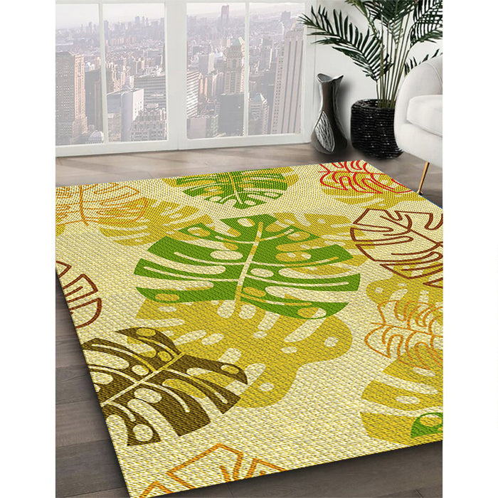 Patterned Dark Golden Brown Rug in Family Room, pat1018yw