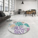 Round Patterned Gray Novelty Rug in a Office, pat1018