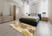 Patterned Khaki Gold Rug in a Bedroom, pat1019brn