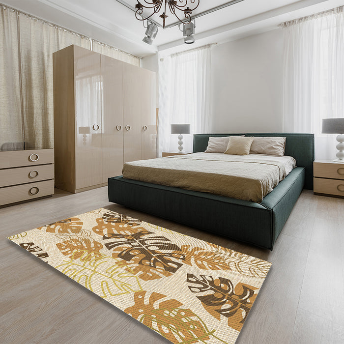 Round Machine Washable Transitional Khaki Gold Rug in a Office, wshpat1019brn