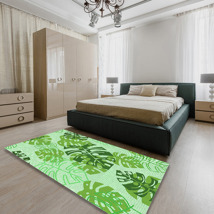 Patterned Light Green Rug in a Bedroom, pat1019grn