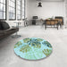 Round Patterned Blue Rug in a Office, pat1019lblu