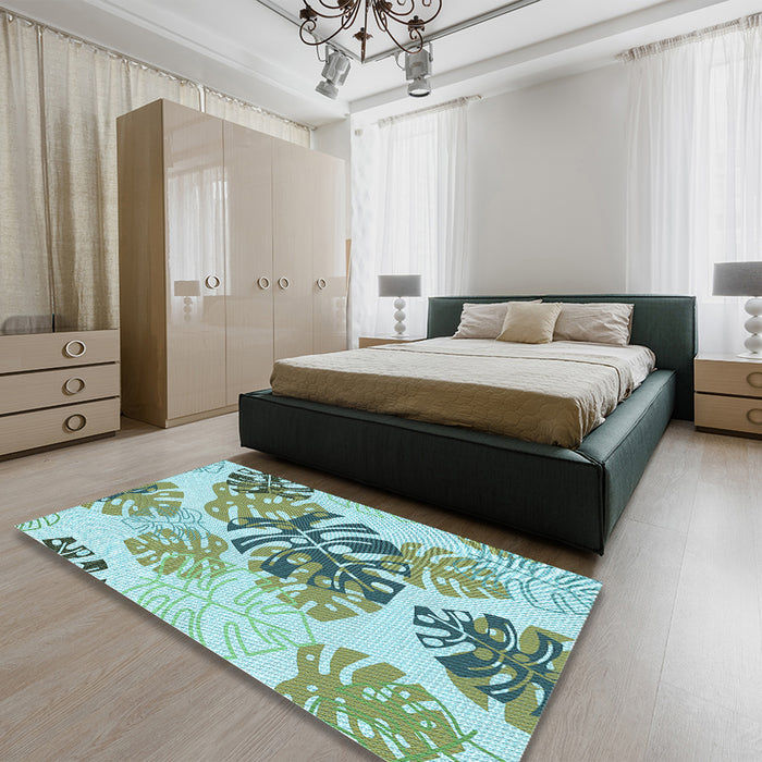 Round Machine Washable Transitional Blue Rug in a Office, wshpat1019lblu