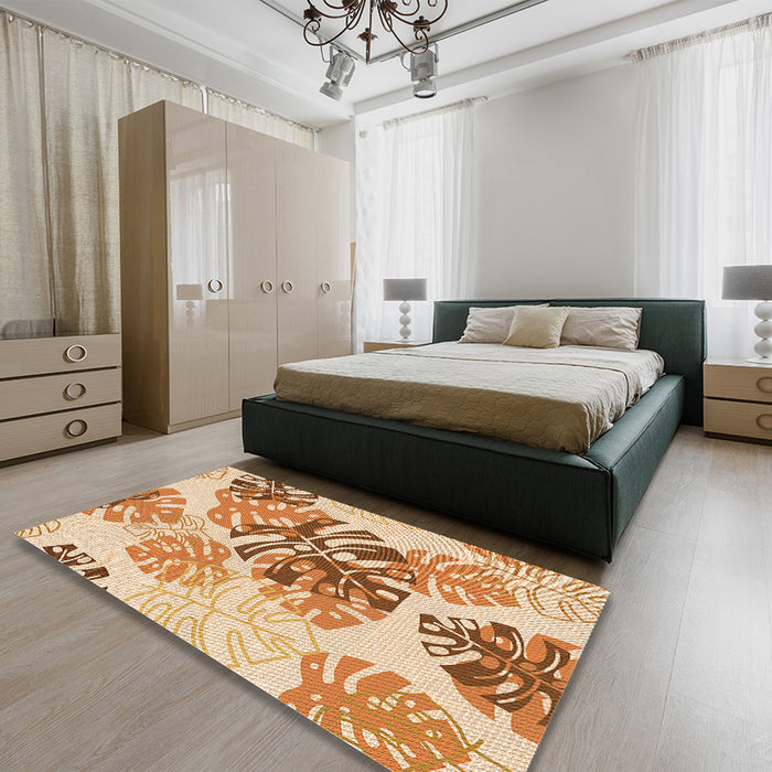 Round Machine Washable Transitional Orange Rug in a Office, wshpat1019org