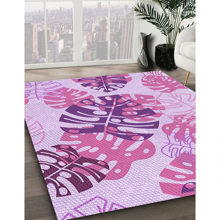 Machine Washable Transitional Blossom Pink Rug in a Family Room, wshpat1019pur