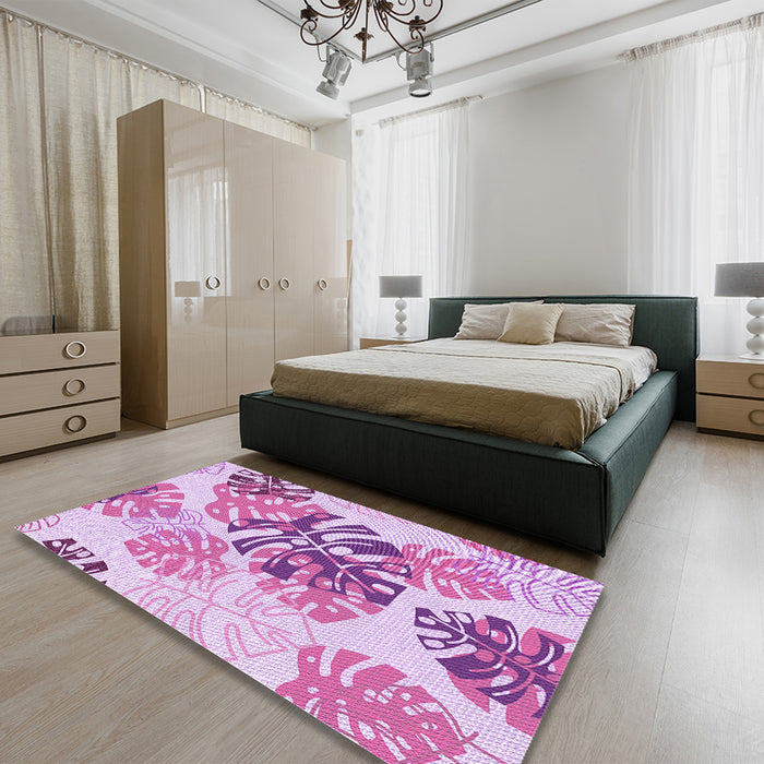 Round Machine Washable Transitional Blossom Pink Rug in a Office, wshpat1019pur