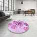 Round Patterned Blossom Pink Rug in a Office, pat1019pur