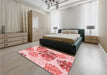 Patterned Deep Rose Pink Rug in a Bedroom, pat1019rd