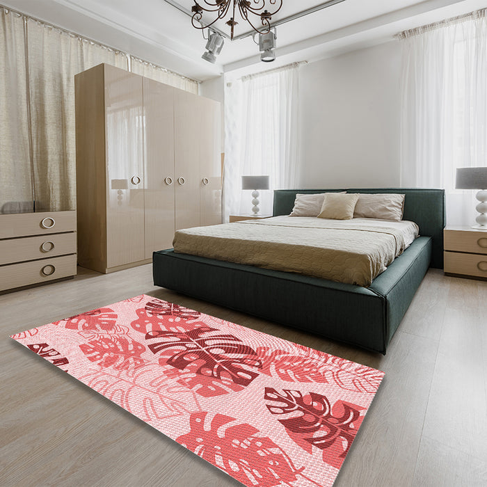 Patterned Deep Rose Pink Rug in a Bedroom, pat1019rd