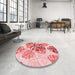 Round Patterned Deep Rose Pink Rug in a Office, pat1019rd