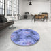 Round Patterned Sky Blue Rug in a Office, pat102blu