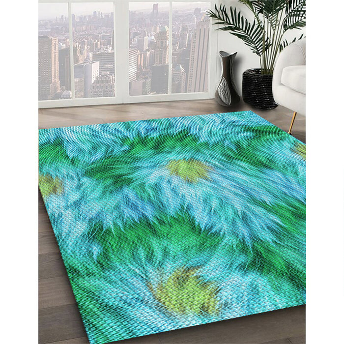 Patterned Bright Turquoise Blue Rug in Family Room, pat102lblu