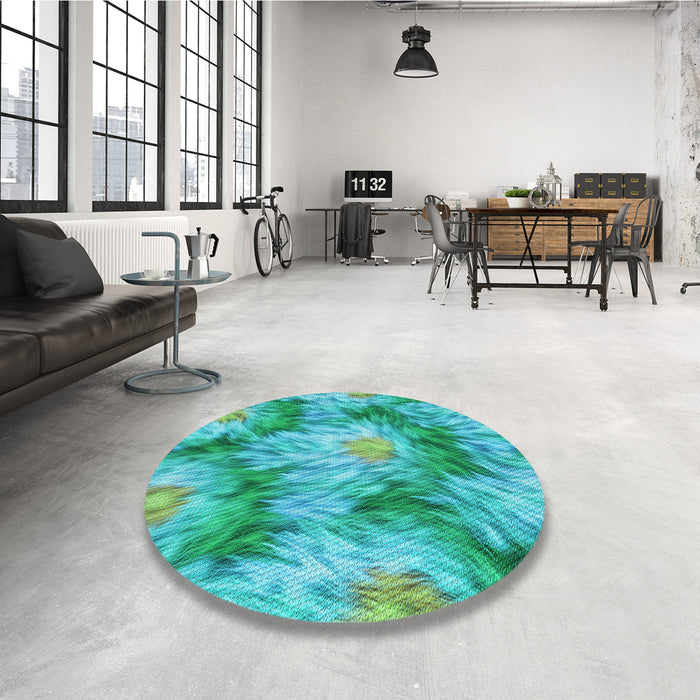 Round Patterned Bright Turquoise Blue Rug in a Office, pat102lblu