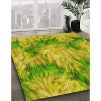 Patterned Dark Yellow Green Rug, pat102yw