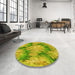 Round Patterned Dark Yellow Green Rug in a Office, pat102yw