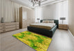 Patterned Dark Yellow Green Rug in a Bedroom, pat102yw