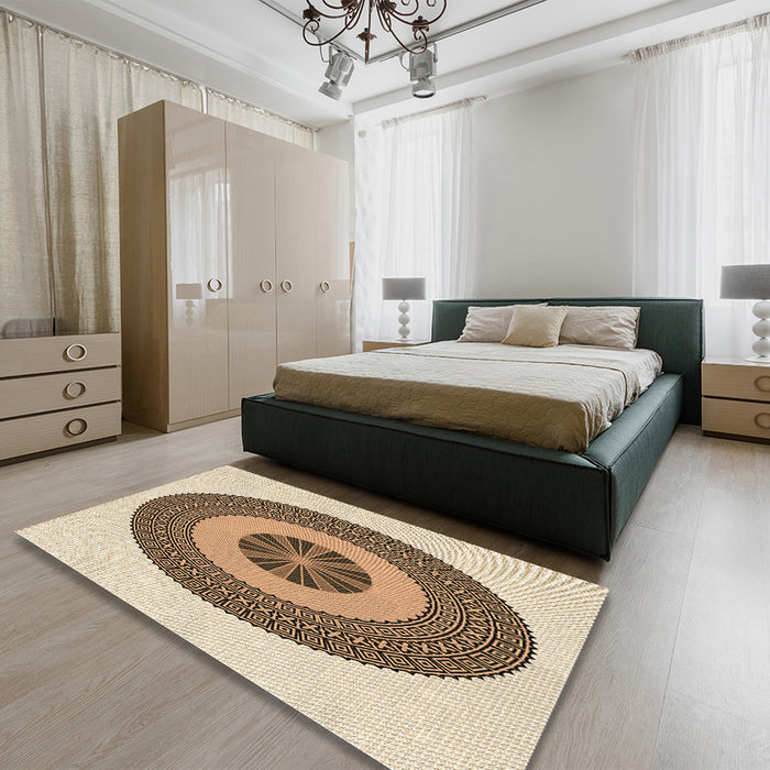 Patterned Khaki Gold Rug in a Bedroom, pat1020brn