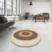 Round Patterned Khaki Gold Rug in a Office, pat1020brn