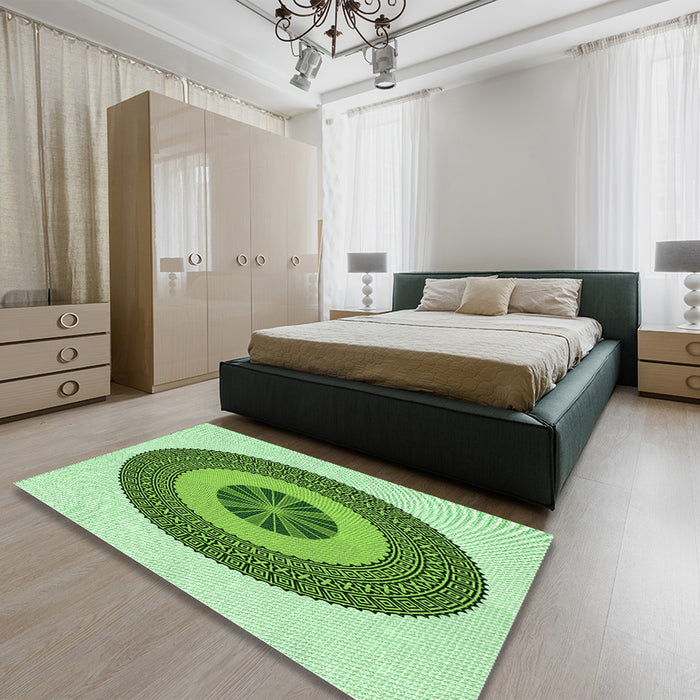 Patterned Green Rug in a Bedroom, pat1020grn
