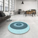 Machine Washable Transitional Deep-Sea Green Rug in a Washing Machine, wshpat1020lblu