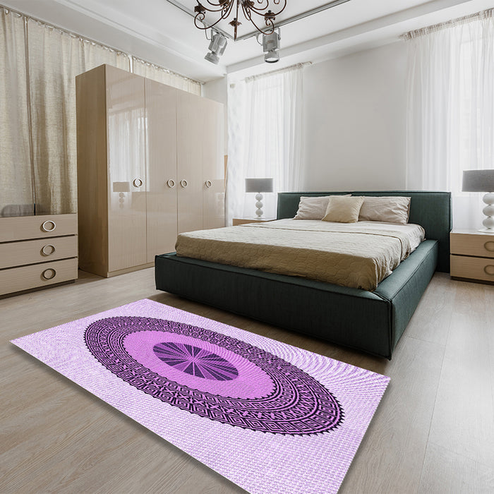 Patterned Orchid Purple Rug in a Bedroom, pat1020pur