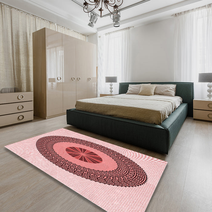Round Machine Washable Transitional Deep Rose Pink Rug in a Office, wshpat1020rd
