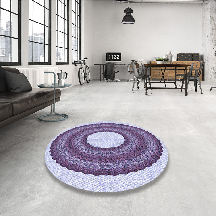 Round Patterned Bright Grape Purple Rug in a Office, pat1021blu