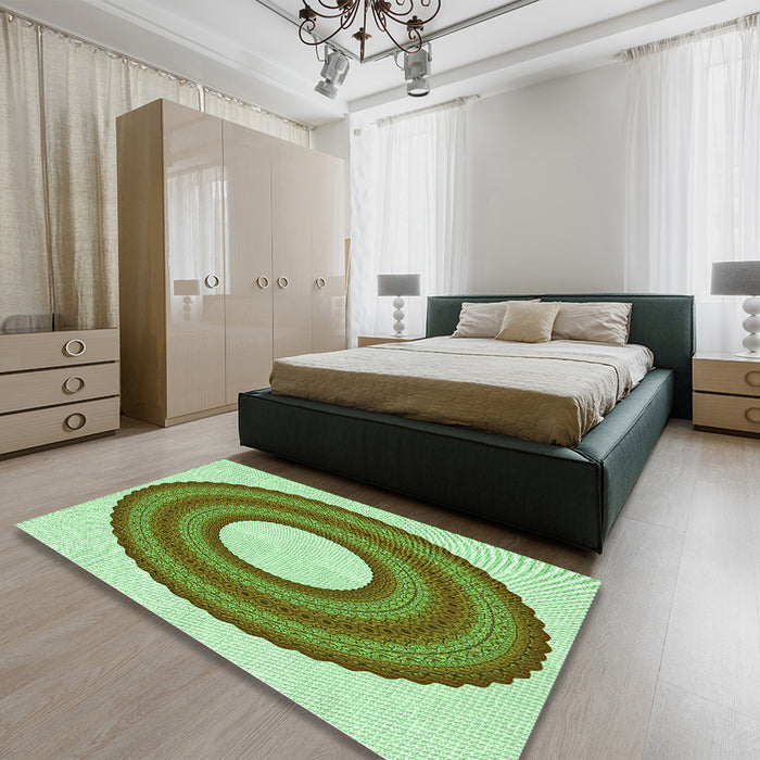 Round Machine Washable Transitional Light Green Rug in a Office, wshpat1021grn