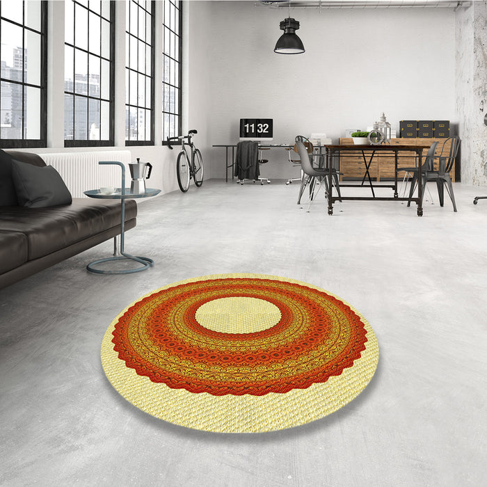 Round Patterned Orange Red Orange Rug in a Office, pat1021yw